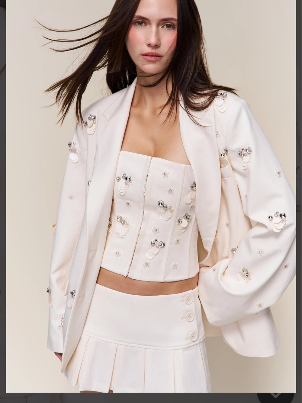 Ivory Embellished oversized Guizio Blazer